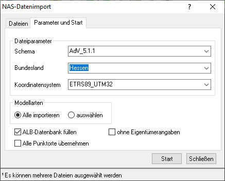 NAS-Import Parameterwahl