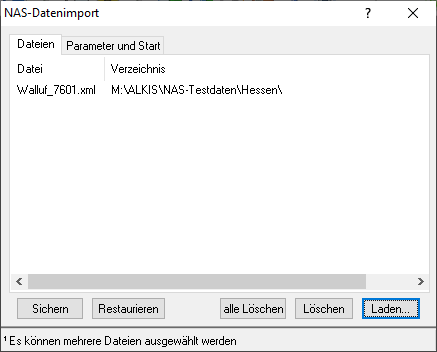 NAS-Import Dateienauswahl